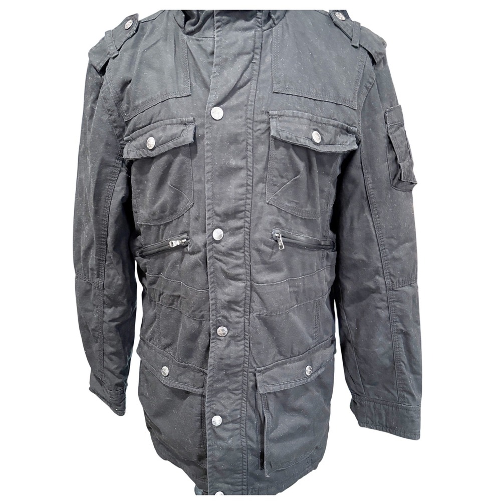 DeFacto Young Mens Black Sherpa Lined Military Field Jacket Utility Parka Size M - Picture 2 of 7